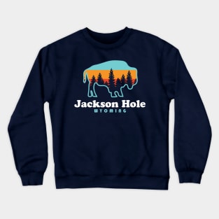 Jackson Hole Wyoming Bison Retro Grand Tetons Crewneck Sweatshirt